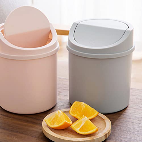 NUOBESTY 2pcs Modern Plastic Mini Trash Can with Lid Small Office Countertop Trash Can Tiny Plastic Garbage Bin for Home Office Gray and White