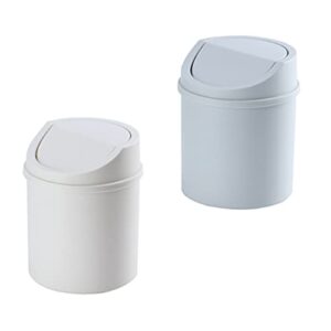 NUOBESTY 2pcs Modern Plastic Mini Trash Can with Lid Small Office Countertop Trash Can Tiny Plastic Garbage Bin for Home Office Gray and White