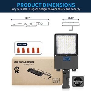 AKK 150W LED Parking Lot Lighting with Adjustable Slip Fitter, 21000LM (140LM/W) LED Parking Lot Lights, 5000K Street Light Dusk to Dawn Photocell, Waterproof LED Shoebox Light for Roadway, ETL Listed