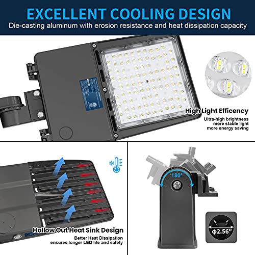 AKK 150W LED Parking Lot Lighting with Adjustable Slip Fitter, 21000LM (140LM/W) LED Parking Lot Lights, 5000K Street Light Dusk to Dawn Photocell, Waterproof LED Shoebox Light for Roadway, ETL Listed