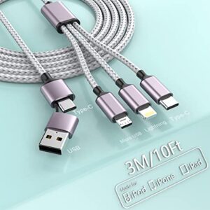 mtakyi 3m usb c multi fast charging cable, 4-in-1 multi charging cable nylon braided cord usb/c to type c/iphone fast sync charger adapter compatible with laptop/tablet/phone