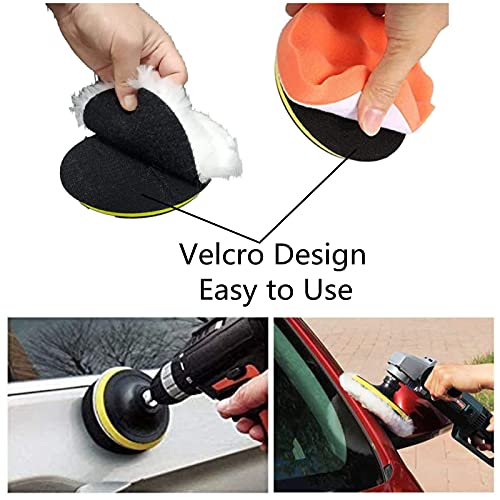 TPE Car Foam Drill Polishing Pad, Sponge and Wool Polishing Pad Set 7 PCS 5 Inch Buffing Polishing Pads Kit Polishing Pad Kit with Buffing Wheel for Drill with M14 Drill Adapter (5" 7pc)