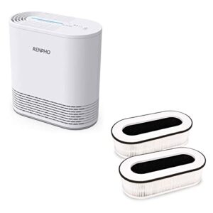 renpho air purifier for home rp-ap068w & 2 pack hepa replacement filter for pet allergies odor, 3-stage filtration system, desktop, table top, small room, rp-ap068-f2, 2 pack