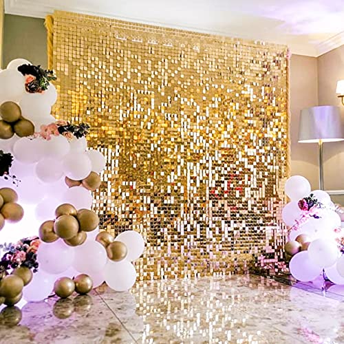 24 Panels Shimmer Wall Backdrop, UNIIDECO 24 Pieces Fiesta Decoration Large Sequin Wall Panels, Birthday Baby Shower Wedding Event Party Decor Shine Curtains, Advertising Signs Home Decor (Gold)