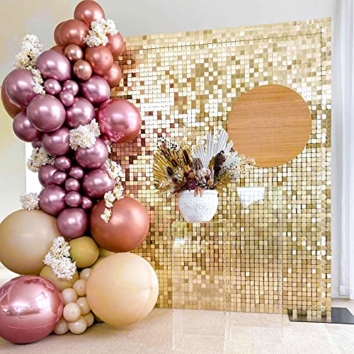 24 Panels Shimmer Wall Backdrop, UNIIDECO 24 Pieces Fiesta Decoration Large Sequin Wall Panels, Birthday Baby Shower Wedding Event Party Decor Shine Curtains, Advertising Signs Home Decor (Gold)