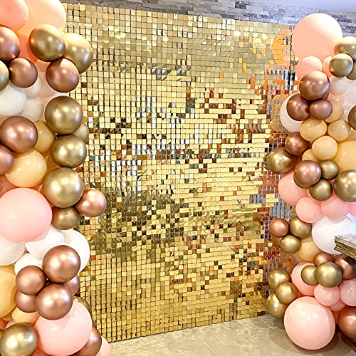 24 Panels Shimmer Wall Backdrop, UNIIDECO 24 Pieces Fiesta Decoration Large Sequin Wall Panels, Birthday Baby Shower Wedding Event Party Decor Shine Curtains, Advertising Signs Home Decor (Gold)