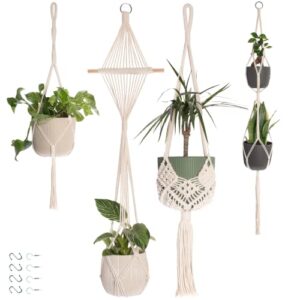 nook theory 4-pack macrame plant hanger - with 8 ceiling hooks - hanging planter indoor outdoor - hanging plant holder - decorative bohemian plant hangers - hanging plants (cream)