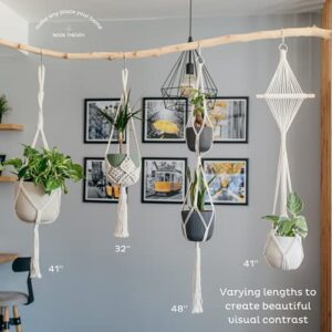 Nook Theory 4-Pack Macrame Plant Hanger - with 8 Ceiling Hooks - Hanging Planter Indoor Outdoor - Hanging Plant Holder - Decorative Bohemian Plant Hangers - Hanging Plants (Cream)