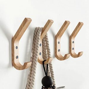 wooden coat hooks wall hooks,natural oak wood hooks decorative vintage wood wall hooks organizer heavy duty wall mounted hooks for wall hanging coats, key, cap, cup (4 pack)
