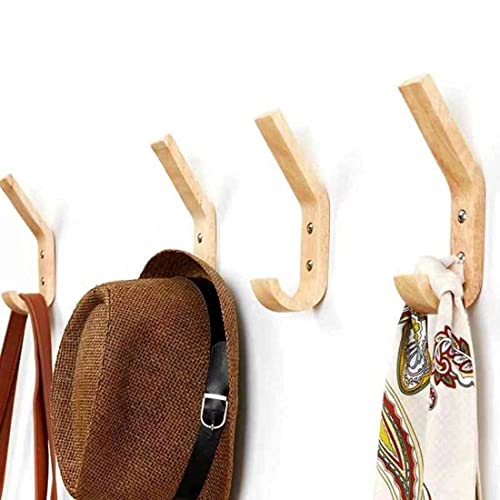 Wooden Coat Hooks Wall Hooks,Natural Oak Wood Hooks Decorative Vintage Wood Wall Hooks Organizer Heavy Duty Wall Mounted Hooks for Wall Hanging Coats, Key, Cap, Cup (4 Pack)