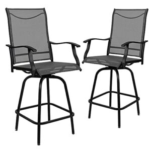 flash furniture valerie bar height set of 2, all-weather textilene swivel patio stools and deck chairs with high back & armrests, gray