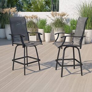 Flash Furniture Valerie Bar Height Set of 2, All-Weather Textilene Swivel Patio Stools and Deck Chairs with High Back & Armrests, Gray