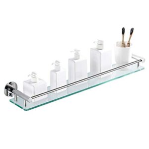 riyyow bathroom glass shelf tempered glass shelf with rail wall mounted, stainless steel chrome finished storage (size : 40cm)