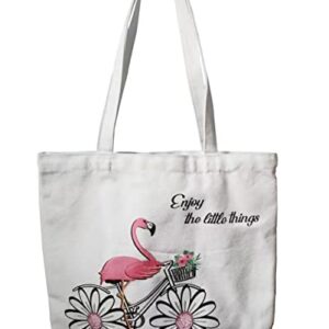 Flamingo Canvas Bag Shopping Canvas Bag Women's Casual Bag Tote Bag Reusable Grocery bag (16W X 14H x 4Bottom inch)