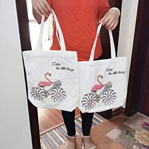 Flamingo Canvas Bag Shopping Canvas Bag Women's Casual Bag Tote Bag Reusable Grocery bag (16W X 14H x 4Bottom inch)