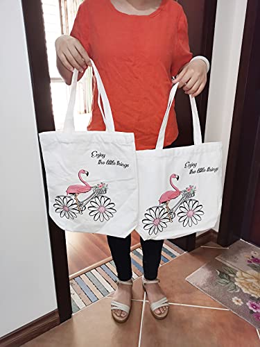 Flamingo Canvas Bag Shopping Canvas Bag Women's Casual Bag Tote Bag Reusable Grocery bag (16W X 14H x 4Bottom inch)