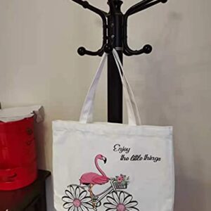 Flamingo Canvas Bag Shopping Canvas Bag Women's Casual Bag Tote Bag Reusable Grocery bag (16W X 14H x 4Bottom inch)