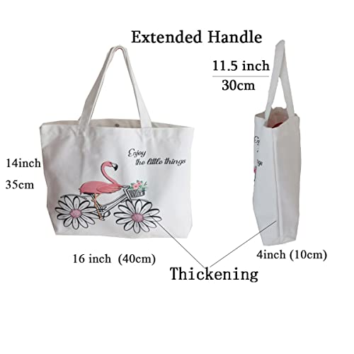 Flamingo Canvas Bag Shopping Canvas Bag Women's Casual Bag Tote Bag Reusable Grocery bag (16W X 14H x 4Bottom inch)