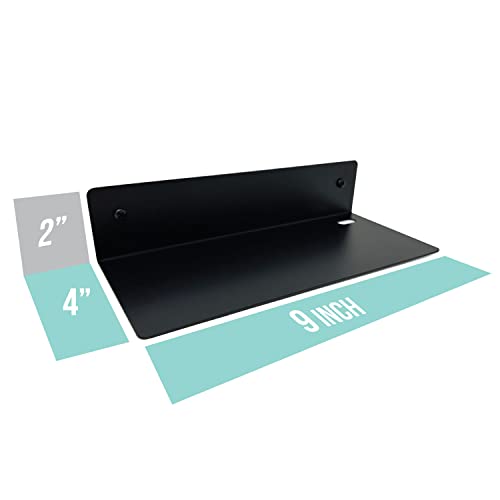 Small 9 inch Floating Metal Wall Shelf (3M Adhesive or Screws), Black