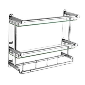bathroom glass shelf with towel rail and hooks wall mounted stainless steel rack, 2 tier 40~60cm anti-rust drilling storage (size : 50cm)