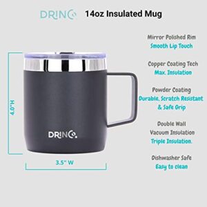 Drinco 14 oz Coffee Mug, Vacuum Insulated Camping Mug with Lid, Double Wall Stainless Steel Travel Mug Insulated Tumblers Coffee Mugs Coffee Cups Tea Cup (14oz, 14oz Black)