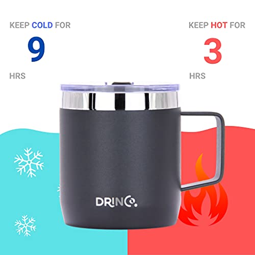 Drinco 14 oz Coffee Mug, Vacuum Insulated Camping Mug with Lid, Double Wall Stainless Steel Travel Mug Insulated Tumblers Coffee Mugs Coffee Cups Tea Cup (14oz, 14oz Black)