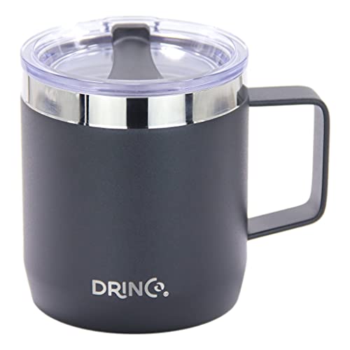 Drinco 14 oz Coffee Mug, Vacuum Insulated Camping Mug with Lid, Double Wall Stainless Steel Travel Mug Insulated Tumblers Coffee Mugs Coffee Cups Tea Cup (14oz, 14oz Black)