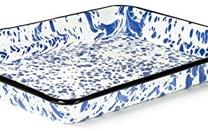 Red Co. 11" x 9" Enamelware Metal Classic 2 Quart Rectangular Serving Tray, Navy Blue Marble/Black Rim - Splatter Design