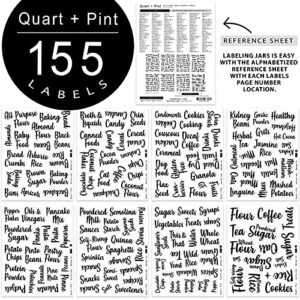 QUART + PINT 155 Kitchen Pantry Labels for Containers. Preprinted Clear Script Stickers with Black Text. Waterproof Vinyl Sticker Set. Organization labels for Jars Canisters & Home Storage Bins System