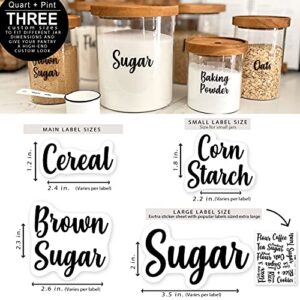 QUART + PINT 155 Kitchen Pantry Labels for Containers. Preprinted Clear Script Stickers with Black Text. Waterproof Vinyl Sticker Set. Organization labels for Jars Canisters & Home Storage Bins System