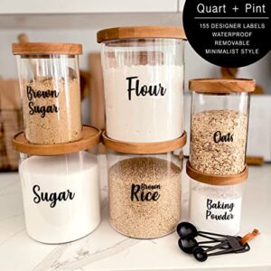 QUART + PINT 155 Kitchen Pantry Labels for Containers. Preprinted Clear Script Stickers with Black Text. Waterproof Vinyl Sticker Set. Organization labels for Jars Canisters & Home Storage Bins System