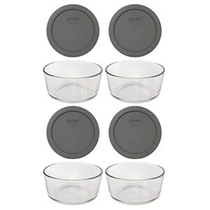 pyrex (4 7201 4 cup glass bowls & (4) 7201-pc puddle gray lids