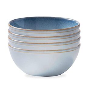 Corelle Stoneware 4-Pc Bowl Set, Handcrafted Artisanal Double Bead Bowls, Reactive Glaze Stoneware, 21-Oz Bowl Set, Nordic Blue