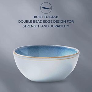 Corelle Stoneware 4-Pc Bowl Set, Handcrafted Artisanal Double Bead Bowls, Reactive Glaze Stoneware, 21-Oz Bowl Set, Nordic Blue