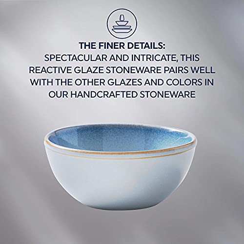 Corelle Stoneware 4-Pc Bowl Set, Handcrafted Artisanal Double Bead Bowls, Reactive Glaze Stoneware, 21-Oz Bowl Set, Nordic Blue