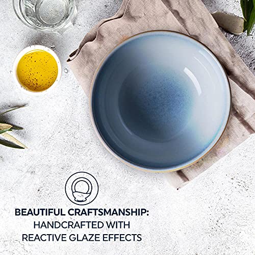 Corelle Stoneware 4-Pc Bowl Set, Handcrafted Artisanal Double Bead Bowls, Reactive Glaze Stoneware, 21-Oz Bowl Set, Nordic Blue