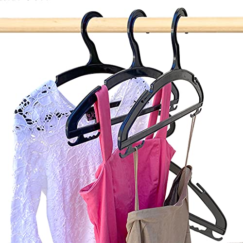 Lily's Home Space Savers Heavy Duty Plastic Hangers with Skirt and Strap Hooks and Non Slip Grips for Strappy Clothing (Black, Pack of 20)