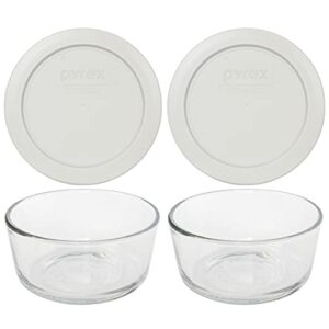 pyrex (2 7200 glass bowls & (2) 7200-pc sleek silver lids