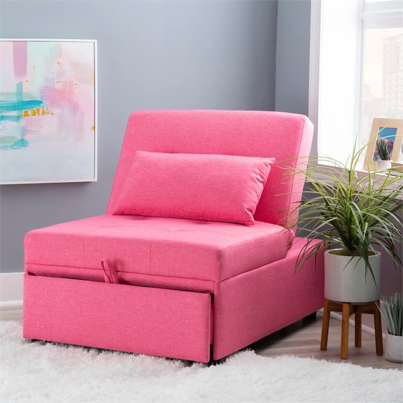 Powell Furniture Linon Boone Upholstered Convertible Sofa Bed in Hot Pink