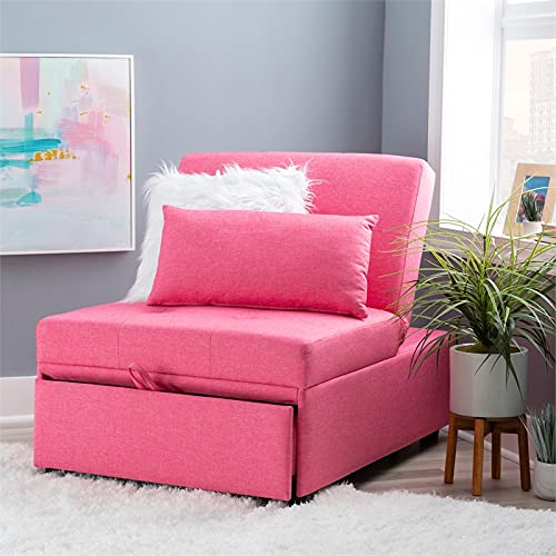 Powell Furniture Linon Boone Upholstered Convertible Sofa Bed in Hot Pink