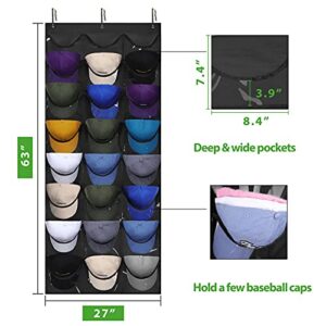 Dofilachy Hat Rack - Hat Organizer - Hat Racks for Baseball Caps, Visible Hat Holder - Baseball Hat Rack for Wall Door with 3 Hooks, 24 Deep Pockets