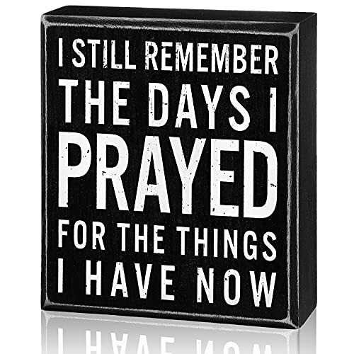 Classic Box Sign Wooden Box Sign Black White Box Sign Decorative Letters Wood Box Plaque for Shelf Living Room Bathroom Laundry Decor (The Days I Prayed)