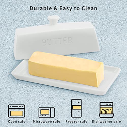 Ceramic Butter Dish with Lid - SGAOFIEE Porcelain Butter Dish with Lid and Knife for Countertop, Perfect for 1 Stick of East Coast Butter