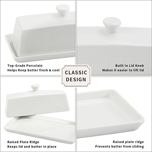 Ceramic Butter Dish with Lid - SGAOFIEE Porcelain Butter Dish with Lid and Knife for Countertop, Perfect for 1 Stick of East Coast Butter