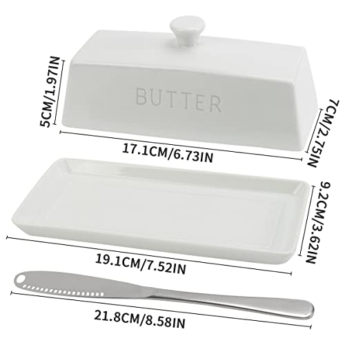 Ceramic Butter Dish with Lid - SGAOFIEE Porcelain Butter Dish with Lid and Knife for Countertop, Perfect for 1 Stick of East Coast Butter