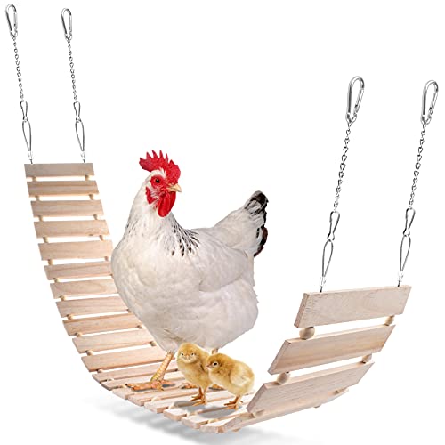 KATUMO Chicken Swing Chicken Perch Chicken Ladder for Coop Natural Wood Chicken Toy Chicken Coop Accessory Bird Swing for Chickens, Birds, Parrots, Total Length 112cm/44.09''