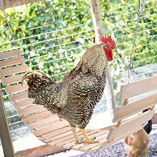 KATUMO Chicken Swing Chicken Perch Chicken Ladder for Coop Natural Wood Chicken Toy Chicken Coop Accessory Bird Swing for Chickens, Birds, Parrots, Total Length 112cm/44.09''