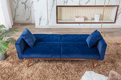 Velvet Mini Sofa, Accent Sofa, Modern Folding Couch, Sofa Bed for Living Room, Loveseat Sofa with Rose Gold Metal Feet (Navy)