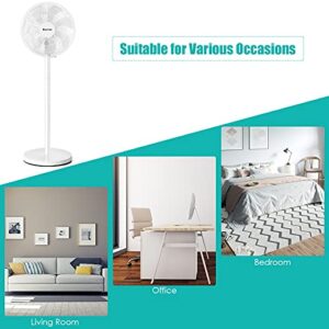 COSTWAY 16-Inch Standing Pedestal Fan, Height Adjustable 90° Oscillating Fan with Remote Control, 3 Wind Speeds & 60° Tilt, Quiet 7-Blade Stand Fan for Bedroom, Living Room, Home, Office, White