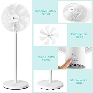 COSTWAY 16-Inch Standing Pedestal Fan, Height Adjustable 90° Oscillating Fan with Remote Control, 3 Wind Speeds & 60° Tilt, Quiet 7-Blade Stand Fan for Bedroom, Living Room, Home, Office, White